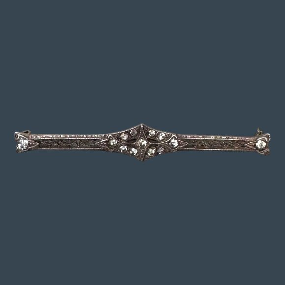 Antique Sterling Silver Art Deco Bar Brooch Pin Victorian Rhinestones Vintage - Picture 1 of 7